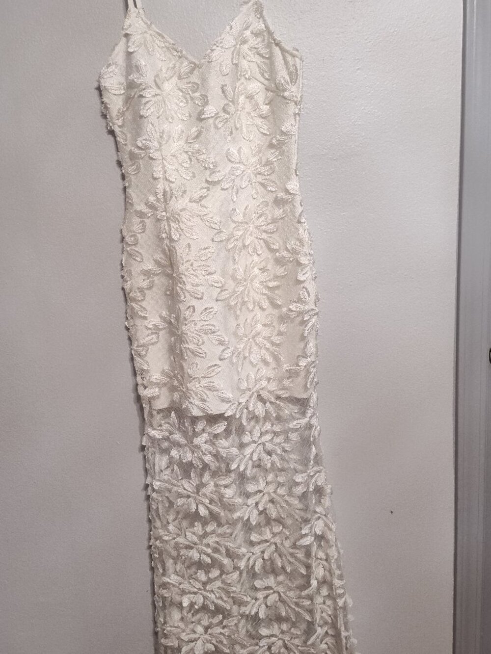 White 3D Floral Lace Maxi Dress size S Bridal bride beach wedding boho, new with - Picture 3 of 16